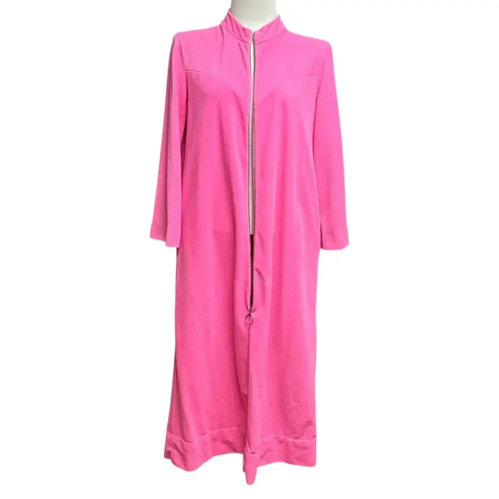 Vintage Vassarette Half Zip Full Length Robe Pink 12